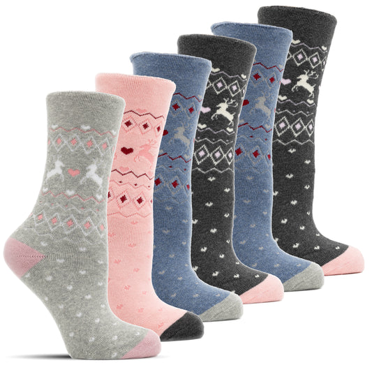 Frostfighter Damen Thermosocken ohne Gummi (6x Paar) bunte Wintersocken Diabetiker